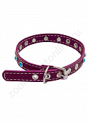 Ошейник Buddy однослойный кожаный украшенный фиолетовый 14мм 27-33см (004/5)
