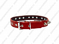 Ошейник Buddy двуслойный кожаный с шипами красный 25мм 39-52см (046)