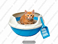Туалет для кошек с бортиком + совок  (голубой) 50х38х20см