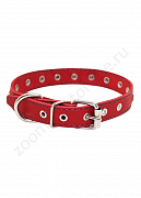 Ошейник Buddy однослойный кожаный с металлофурнитурой красный 20мм 32-40см (013/2)