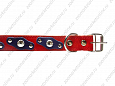 Ошейник Buddy двуслойный кожаный украшенный красный 36мм 47-60см (079)