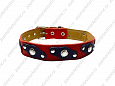 Ошейник Buddy двуслойный кожаный украшенный красный 36мм 47-60см (079)