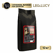 Сухой холистик корм LEO&LUCY для взрослых собак крупных пород с ягненком,яблоком и биодобавкам,12кг