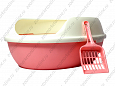 Туалет для кошек с бортиком, решеткой + совок (розовый) 50х38х20см