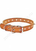 Ошейник Buddy однослойный кожаный с шипами коричневый 25мм 39-52см (036)
