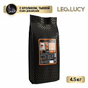 Сухой холистик корм LEO&LUCY для взрослых собак всех пород с кроликом,тыквой и биодобавками,4,5 кг