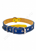 Ошейник Buddy двуслойный кожаный неукрашенный синий 20мм 34-43см (613)