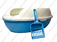 Туалет для кошек с бортиком, решеткой + совок (голубой) 50х38х20см