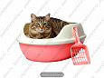Туалет для кошек с бортиком, решеткой + совок (розовый) 50х38х20см